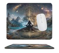 MSYKANIX Fantasy Colorful Yoga Soft Stitched Edge Mouse Pad,Abstract Beautiful Forest Night Mountain Moon Indian Mandala Yoga Non-Slip Mousepad for Office,Home 25x30 cm