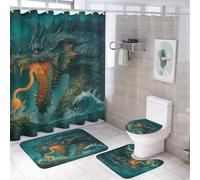 MSYKANIX Fantasy Cool Dragon Shower Curtain Set,Colorful Abstract Ocean Wave Nautical Western Animal Dragon Shower Decor Sets with Rugs Bathroom Accessories Set with 12 Hooks