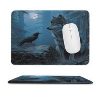 MSYKANIX Fantasy Cool Wolf Non-Slip Mousepad,Colorful Rustic Forest Night Pine Trees Wildlife Raven Crow Full Moon with Most Types of Mouse,Stitched Edges for Decoration 20x24 cm