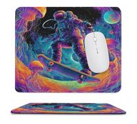 MSYKANIX Fantasy Funny Skateboards Non-Slip Mousepad,Colorful Abstract Outer Space Galaxy Astronaut Skateboarding with Most Types of Mouse,Stitched Edges for Decoration 25x30 cm