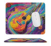 MSYKANIX Fantasy Graffiti Colorful Guitar Non-Slip Mousepad,Abstract Watercolor Musical Instruments Guitar Music Theme Notes with Most Types of Mouse,Stitched Edges for Decoration 25x30 cm