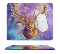 MSYKANIX Fantasy Vintage Deer Non-Slip Mousepad,Beautiful Watercolor Outer Space Galaxy Planet Moose Floral Daisies with Most Types of Mouse,Stitched Edges for Decoration 25x30 cm