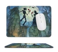 MSYKANIX Fantasy Vintage Gothic Skull Soft Stitched Edge Mouse Pad,Romantic Colorful Skeleton Couple Floral Rose Starry Sky Full Moon Non-Slip Mousepad for Office,Home 20x24 cm