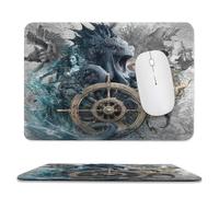 MSYKANIX Fantasy Vintage Octopus Non-Slip Mousepad,Abstract Rustic Ocean Mermaid Nautical Wooden Wheel Pirate Ship with Most Types of Mouse,Stitched Edges for Decoration 20x24 cm