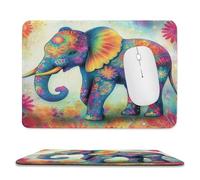 MSYKANIX Fantasy Watercolor Elephant Non-Slip Mousepad,Abstract Vintage Boho Indian Mandala Animal Floral Daisies with Most Types of Mouse,Stitched Edges for Decoration 20x24 cm