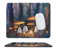 MSYKANIX Fantasy Watercolor Mushroom Non-Slip Mousepad,Cartoon Oil Painting Fairy Tale Forest Trees Ghosts with Most Types of Mouse,Stitched Edges for Decoration 25x30 cm