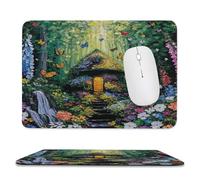 MSYKANIX Fantasy Watercolor Mushroom Soft Stitched Edge Mouse Pad,Cartoon Vintage Fairy Tale Forest Floral Daisies Butterfly Non-Slip Mousepad for Office,Home 20x24 cm