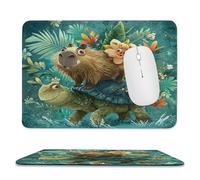 MSYKANIX Funny Cartoon Capybara Non-Slip Mousepad,Colorful Tropical Beach Palm Leaf Floral Nautical See Turtle with Most Types of Mouse,Stitched Edges for Decoration 20x24 cm