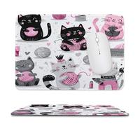 MSYKANIX Funny Cartoon Cat Soft Stitched Edge Mouse Pad,Cute Colorful Yarn Ball Japanese Anime Black Cat Non-Slip Mousepad for Office,Home 20x24 cm