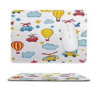 MSYKANIX Funny Cartoon Hot Air Balloon Soft Stitched Edge Mouse Pad,Cute Watercolor Stars Clouds Construction Cars Airplane Non-Slip Mousepad for Office,Home 20x24 cm