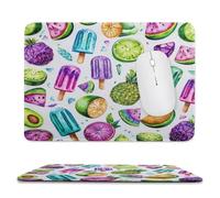 MSYKANIX Funny Cartoon Ice Cream Non-Slip Mousepad,Cute Watercolor Summer Theme Fruit Lemon Watermelon Pineapple Avocado with Most Types of Mouse,Stitched Edges for Decoration 20x24 cm