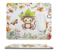 MSYKANIX Funny Cartoon Monkey Non-Slip Mousepad,Cute Colorful Tropical Jungle Animal Plant Leaves Floral Butterfly with Most Types of Mouse,Stitched Edges for Decoration 25x30 cm