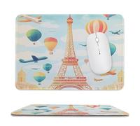 MSYKANIX Funny Colorful Hot Air Balloon Soft Stitched Edge Mouse Pad,Cartoon Cute Paris City Eiffel Tower Clouds Airplane Non-Slip Mousepad for Office,Home 20x24 cm