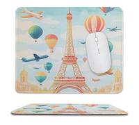 MSYKANIX Funny Colorful Hot Air Balloon Soft Stitched Edge Mouse Pad,Cartoon Cute Paris City Eiffel Tower Clouds Airplane Non-Slip Mousepad for Office,Home 25x30 cm