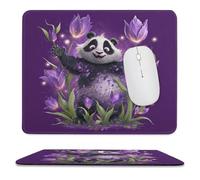 MSYKANIX Funny Colorful Panda Soft Stitched Edge Mouse Pad,Cute Cartoon Spring Garden Purple FlowerTulips Animal Panda Non-Slip Mousepad for Office,Home 25x30 cm