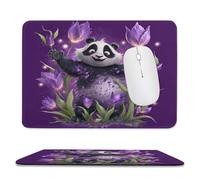 MSYKANIX Funny Colorful Panda Soft Stitched Edge Mouse Pad,Cute Cartoon Spring Garden Purple FlowerTulips Animal Panda Non-Slip Mousepad for Office,Home 20x24 cm
