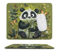 MSYKANIX Funny Cute Panda Non-Slip Mousepad,Watercolor Cartoon Spring Forest Wildlife Butterfly Plant Bamboo Flora with Most Types of Mouse,Stitched Edges for Decoration 25x30 cm
