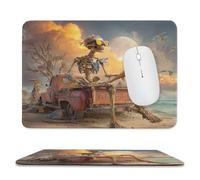 MSYKANIX Funny Rustic Skeleton Soft Stitched Edge Mouse Pad,Colorful Abstract Gothic Skull Coastal Bird Red Truck Full Moon Non-Slip Mousepad for Office,Home