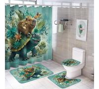 MSYKANIX Funny Watercolor Capybara Shower Curtain Set,Cute Tropical Beach Palm Leaves Floral Nautical See Turtle Shower Decor Sets with Rugs Bathroom Accessories Set with 12 Hooks