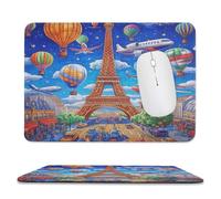 MSYKANIX Funny Watercolor Hot Air Balloon Soft Stitched Edge Mouse Pad,Cartoon Cute Paris City Eiffel Tower Clouds Airplane Non-Slip Mousepad for Office,Home 20x24 cm