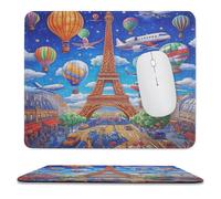 MSYKANIX Funny Watercolor Hot Air Balloon Soft Stitched Edge Mouse Pad,Cartoon Cute Paris City Eiffel Tower Clouds Airplane Non-Slip Mousepad for Office,Home 25x30 cm