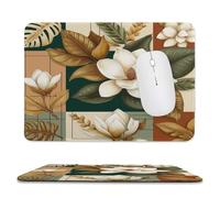 MSYKANIX Minimalist Colorful Floral Non-Slip Mousepad,Vintage Rustic Mid Century Boho Palm Leaves Geometric Art Flower with Most Types of Mouse,Stitched Edges for Decoration 20x24 cm