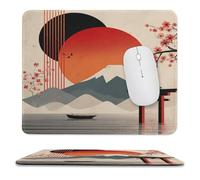 MSYKANIX Minimalist Colorful Japanese Torii Non-Slip Mousepad,Abstract Geometric Japan Cherry Blossom Red Sun Mount Fuji with Most Types of Mouse,Stitched Edges for Decoration 25x30 cm