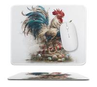MSYKANIX Minimalist Realistic Rooster Non-Slip Mousepad,Rustic Watercolor American Flag Farmhouse Animal Chicken with Most Types of Mouse,Stitched Edges for Decoration 25x30 cm