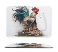 MSYKANIX Minimalist Realistic Rooster Non-Slip Mousepad,Rustic Watercolor American Flag Farmhouse Animal Chicken with Most Types of Mouse,Stitched Edges for Decoration 20x24 cm