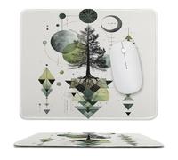 MSYKANIX Minimalist Watercolor Tree Non-Slip Mousepad,Modern Abstract Geometric Art Decor Nature Plant Full Moon with Most Types of Mouse,Stitched Edges for Decoration 25x30 cm