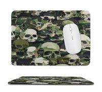 MSYKANIX Modern Abstract Camo Skull Soft Stitched Edge Mouse Pad,Rustic Colorful Green Camouflage Gothic Skull Non-Slip Mousepad for Office,Home 20x24 cm