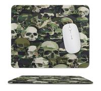 MSYKANIX Modern Abstract Camo Skull Soft Stitched Edge Mouse Pad,Rustic Colorful Green Camouflage Gothic Skull Non-Slip Mousepad for Office,Home 25x30 cm
