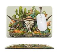 MSYKANIX Modern Abstract Cow Skull Soft Stitched Edge Mouse Pad,Colorful Rustic Cowboy Hat Wooden Wheel Guitar Cactus Pumpkins Non-Slip Mousepad for Office,Home 20x24 cm