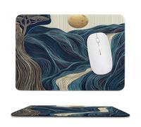 MSYKANIX Modern Abstract Mountains Non-Slip Mousepad,Fantasy Colorful Marble Mountain Waterfall Pine Trees Full Moon with Most Types of Mouse,Stitched Edges for Decoration 20x24 cm
