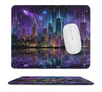MSYKANIX Modern Beautiful Cityscape Soft Stitched Edge Mouse Pad,Colorful Vintage Night Cityscape New York Buildings Starry Sky Non-Slip Mousepad for Office,Home 25x30 cm