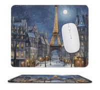 MSYKANIX Modern Beautiful Eiffel Tower Non-Slip Mousepad,Realistic Colorful Winter Paris City Landscap Eiffel Tower Full Moon with Most Types of Mouse,Stitched Edges for Decoration 9.8x11.8 Inch