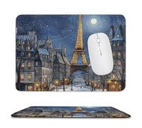 MSYKANIX Modern Beautiful Eiffel Tower Non-Slip Mousepad,Realistic Colorful Winter Paris City Landscap Eiffel Tower Full Moon with Most Types of Mouse,Stitched Edges for Decoration 7.9x9.4 Inch
