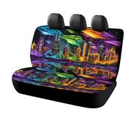 MSYKANIX Modern Beautiful New York Cityscape Car Cover Set for Rear Bench Seat with Polyester,Colorful Cartoon Nebula Buildings Night Cityscape Back Covers Universal