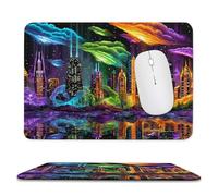 MSYKANIX Modern Beautiful New York Cityscape Non-Slip Mousepad,Colorful Cartoon Nebula Buildings Night Cityscape with Most Types of Mouse,Stitched Edges for Decoration 20x24 cm