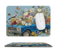 MSYKANIX Modern Colorful Blue Truck Soft Stitched Edge Mouse Pad,Rustic Vintage Spring Garden Plant Floral Wildlife Butterflies Bird Non-Slip Mousepad for Office,Home 7.9x9.4 Inch