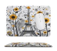 MSYKANIX Modern Colorful Eiffel Tower Non-Slip Mousepad,Abstract Vintage Paris City Floral Sunflowers Music Theme Notes with Most Types of Mouse,Stitched Edges for Decoration 20x24 cm