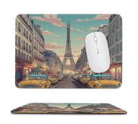 MSYKANIX Modern Colorful Eiffel Tower Soft Stitched Edge Mouse Pad,Vintage Cartoon Paris City Street Car Non-Slip Mousepad for Office,Home 20x24 cm