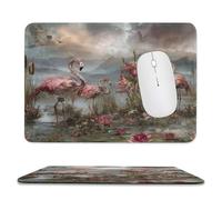 MSYKANIX Modern Colorful Flamingo Non-Slip Mousepad,Realistic Rustic Beautiful Wildlife Birds Plant Pink Floral Lotus with Most Types of Mouse,Stitched Edges for Decoration 20x24 cm