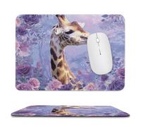 MSYKANIX Modern Colorful Giraffe Soft Stitched Edge Mouse Pad,Cute Rustic Spring Garden Beautiful Floral Rose Wildlife Giraffe Non-Slip Mousepad for Office,Home 7.9x9.4 Inch