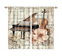 MSYKANIX Modern Colorful Piano Blackout Curtains,Abstract Vintage Mid Century Spring Nature Flowers Music Note Guitar Rod Pocket Window Drapes for Living Room 2 Panels,Each 91.5Wx160L cm