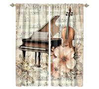 MSYKANIX Modern Colorful Piano Blackout Curtains,Abstract Vintage Mid Century Spring Nature Flowers Music Note Guitar Rod Pocket Window Drapes for Living Room 2 Panels,Each 80Wx183L cm