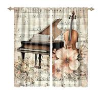 MSYKANIX Modern Colorful Piano Rod Pocket Curtain for Bedroom,Abstract Vintage Mid Century Spring Nature Flowers Music Note Guitar Blackout Window Drapes 2 Panels,Each 80Wx160L cm