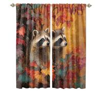 MSYKANIX Modern Colorful Raccoon Blackout Curtains,Realistic Rustic Autumn Forest Beautiful Maple Leaf Animal Red Panda Rod Pocket Window Drapes for Living Room 2 Panels,Each 70Wx160L cm