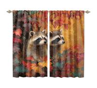 MSYKANIX Modern Colorful Raccoon Blackout Curtains,Realistic Rustic Autumn Forest Beautiful Maple Leaf Animal Red Panda Rod Pocket Window Drapes for Living Room 2 Panels,Each 91.5Wx160L cm