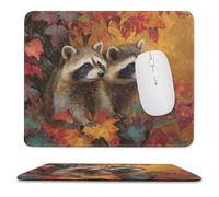 MSYKANIX Modern Colorful Raccoon Non-Slip Mousepad,Realistic Rustic Autumn Forest Beautiful Maple Leaf Animal Red Panda with Most Types of Mouse,Stitched Edges for Decoration 9.8x11.8 Inch